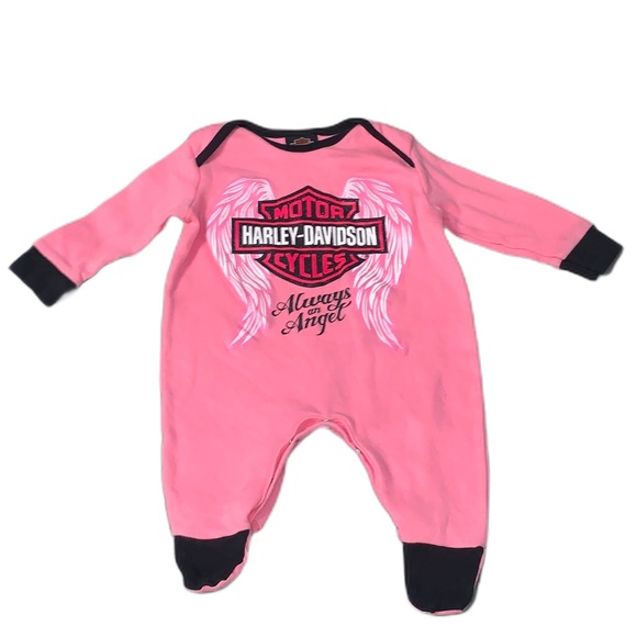 Harley Davidson 0-3 Months Babygirl Footed Sleeper W/ Snaps - Picture 1 of 4